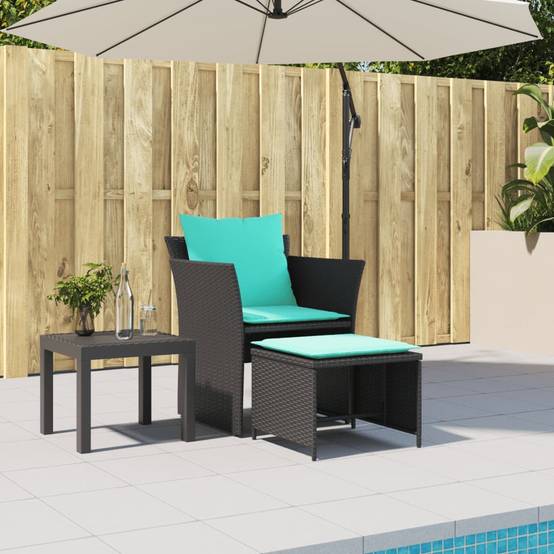 Chaise Relax Noire Résine Tressée avec Repose-Pieds et Coussins Turquoise pour Touche Couleur Jardin Moderne – ComfortXL Outdoor Living - Image 3