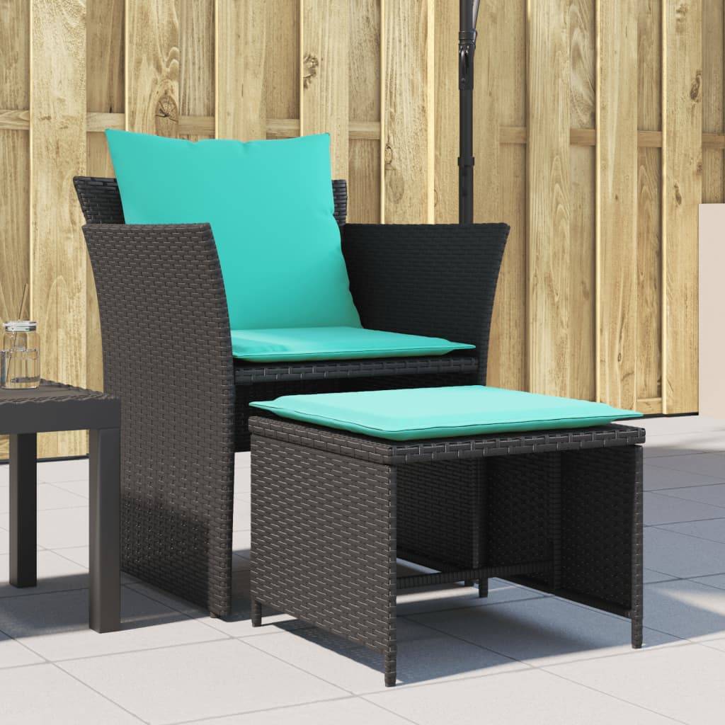 Chaise Relax Noire Résine Tressée avec Repose-Pieds et Coussins Turquoise pour Touche Couleur Jardin Moderne – ComfortXL Outdoor Living - Image 1