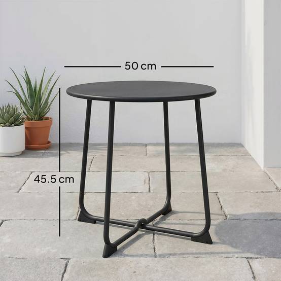 Sans Marque - Table basse ronde extérieur 50 cm métal piètement X pieds antidérapants noire - Image 5