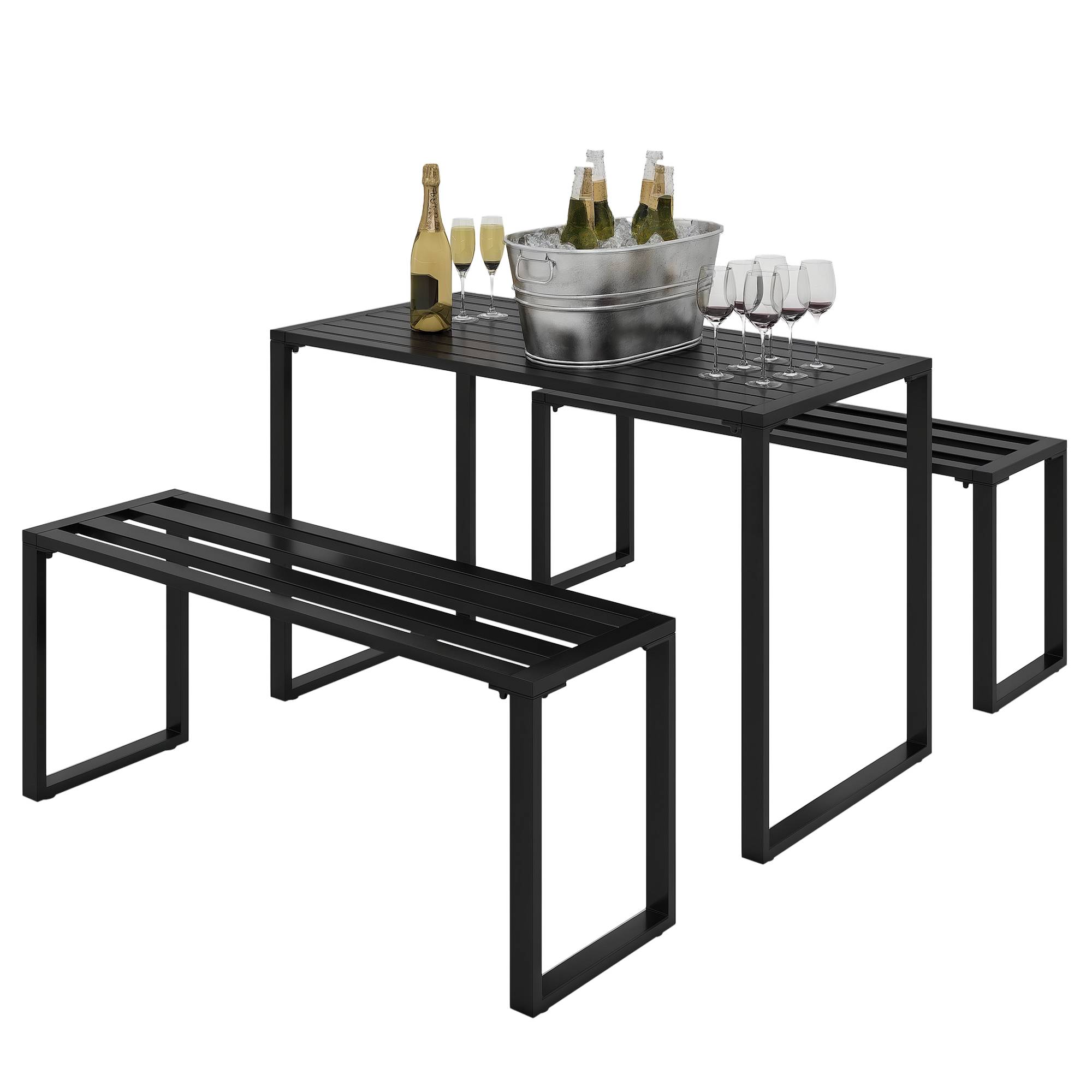 ComfortXL - Salon de jardin 4 places métal noir table et 2 bancs terrasse repas robuste - ComfortXL Outdoor Living - Image 1