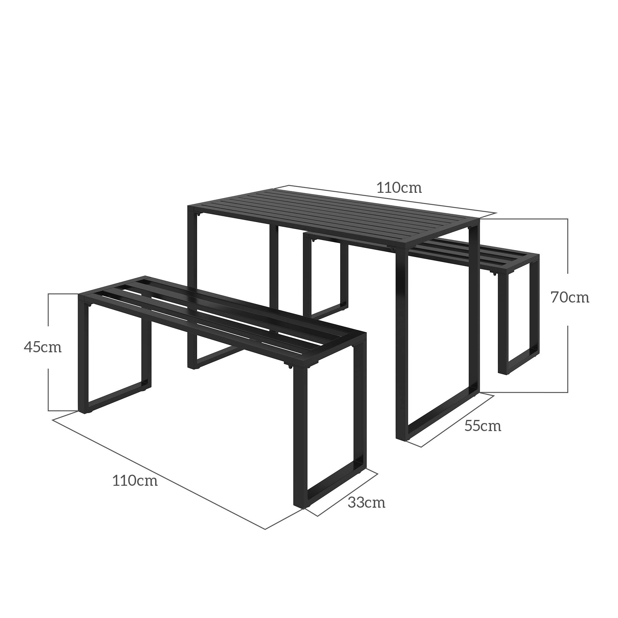 ComfortXL - Salon de jardin 4 places métal noir table et 2 bancs terrasse repas robuste - ComfortXL Outdoor Living - Image 5