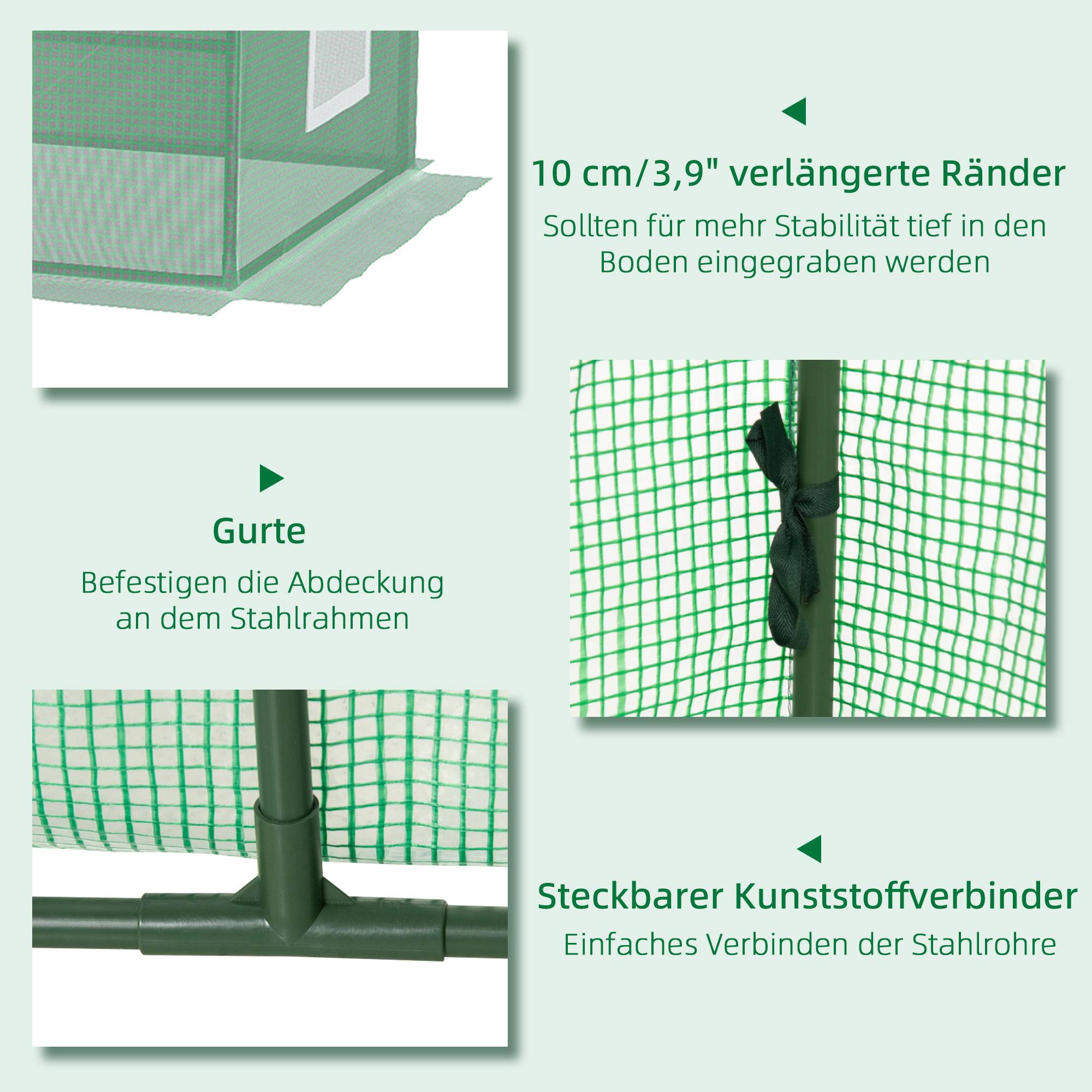 Mini serre tunnel acier PE pour potager et semis protection croissance 240x90x90cm vert - ComfortXL Outdoor Living - Image 6
