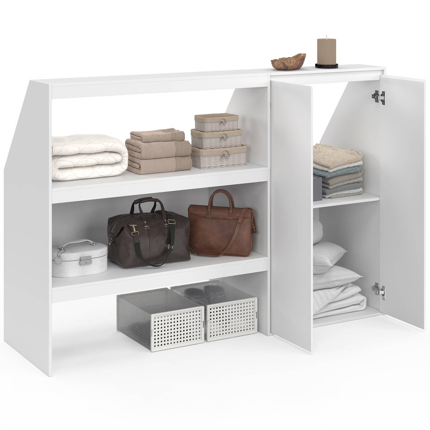 IDMARKET - Ensemble étagère 2 niveaux + armoire 2 portes sous pente TOMI blanc - Image 4