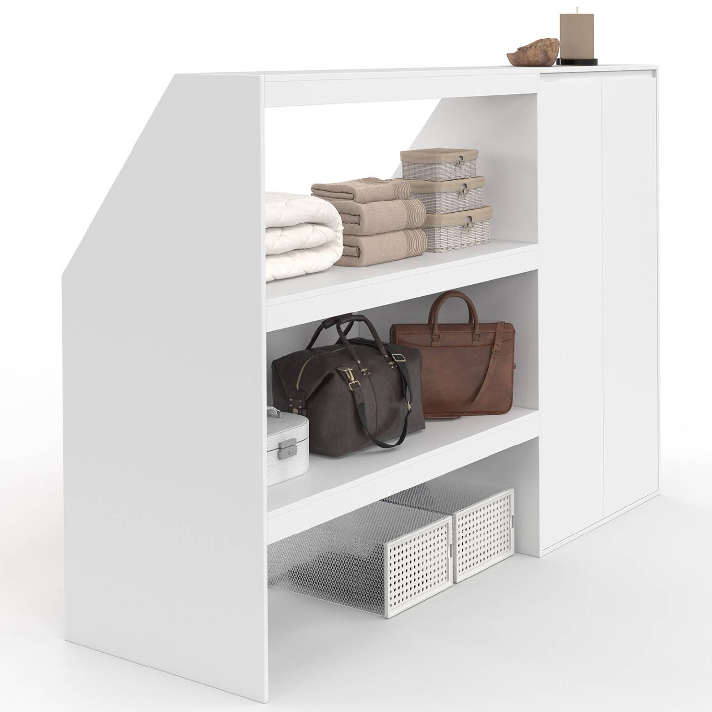 IDMARKET - Ensemble étagère 2 niveaux + armoire 2 portes sous pente TOMI blanc - Image 2
