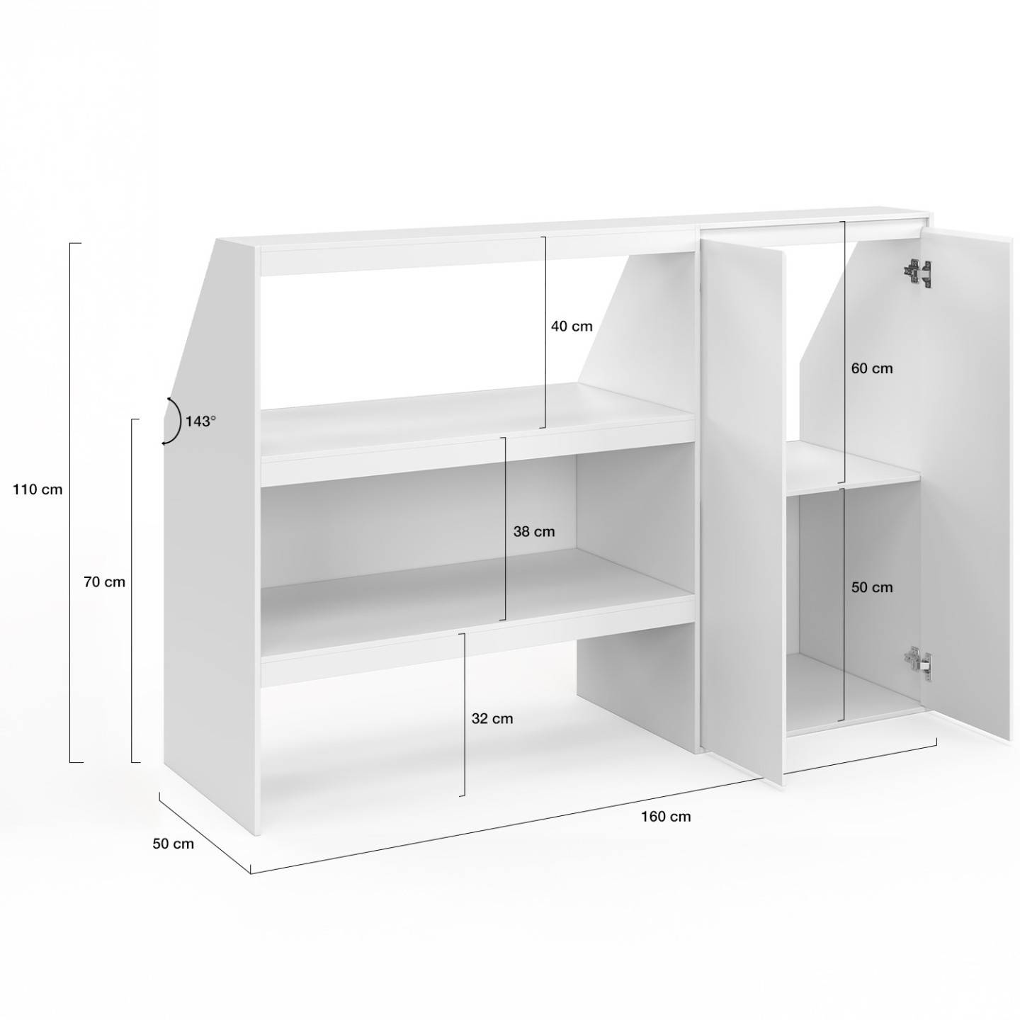 IDMARKET - Ensemble étagère 2 niveaux + armoire 2 portes sous pente TOMI blanc - Image 5