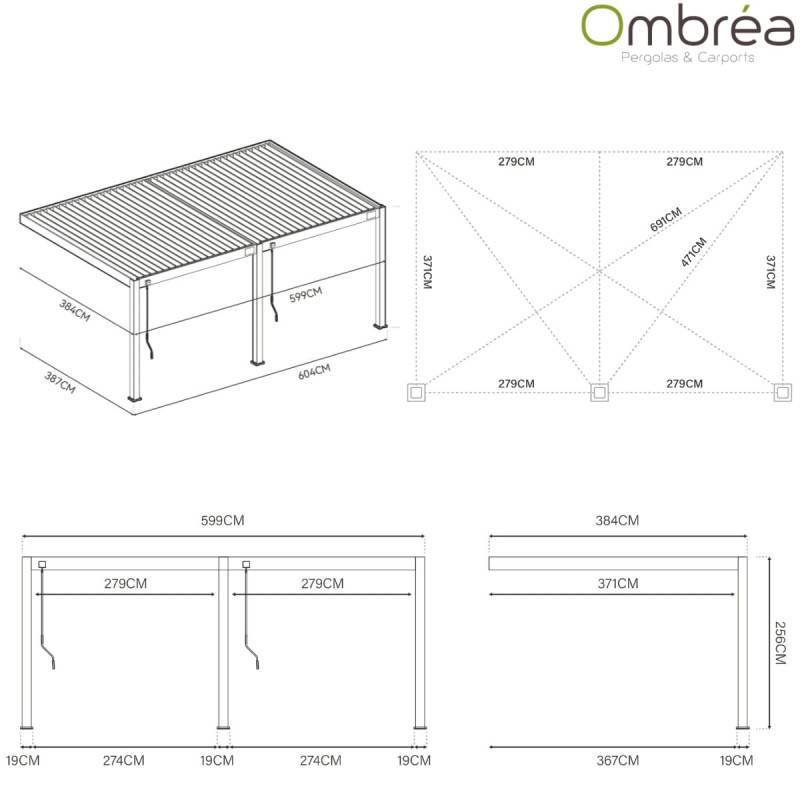 Ombrea - Pergola bioclimatique Ombréa VS adossée 4x6M - V2 - Blanc - Image 2