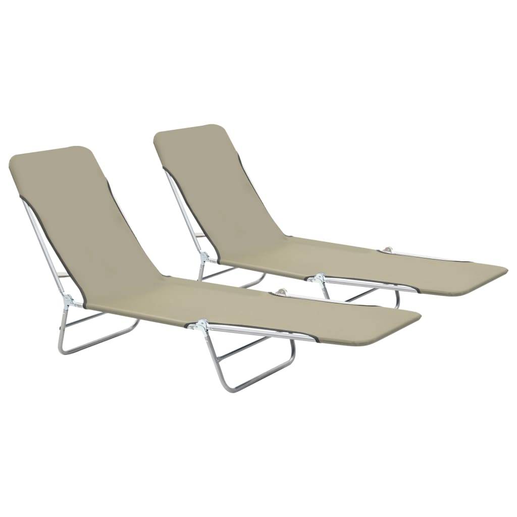 Helloshop26 - Chaises longues pliables 2 pcs acier et tissu taupe - Image 1
