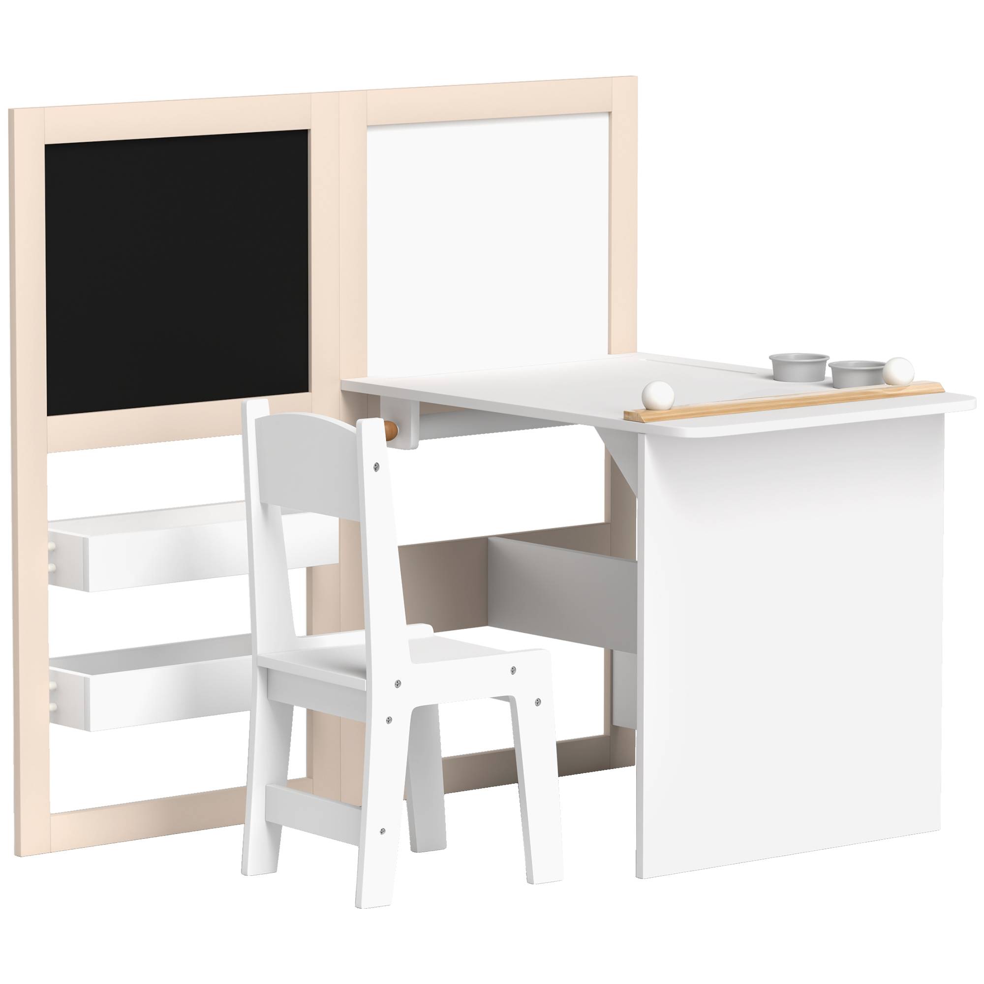 Table enfant avec chaise et chevalet pliable, +3 ans avec étagères et rouleau papier, blanc - Image 2