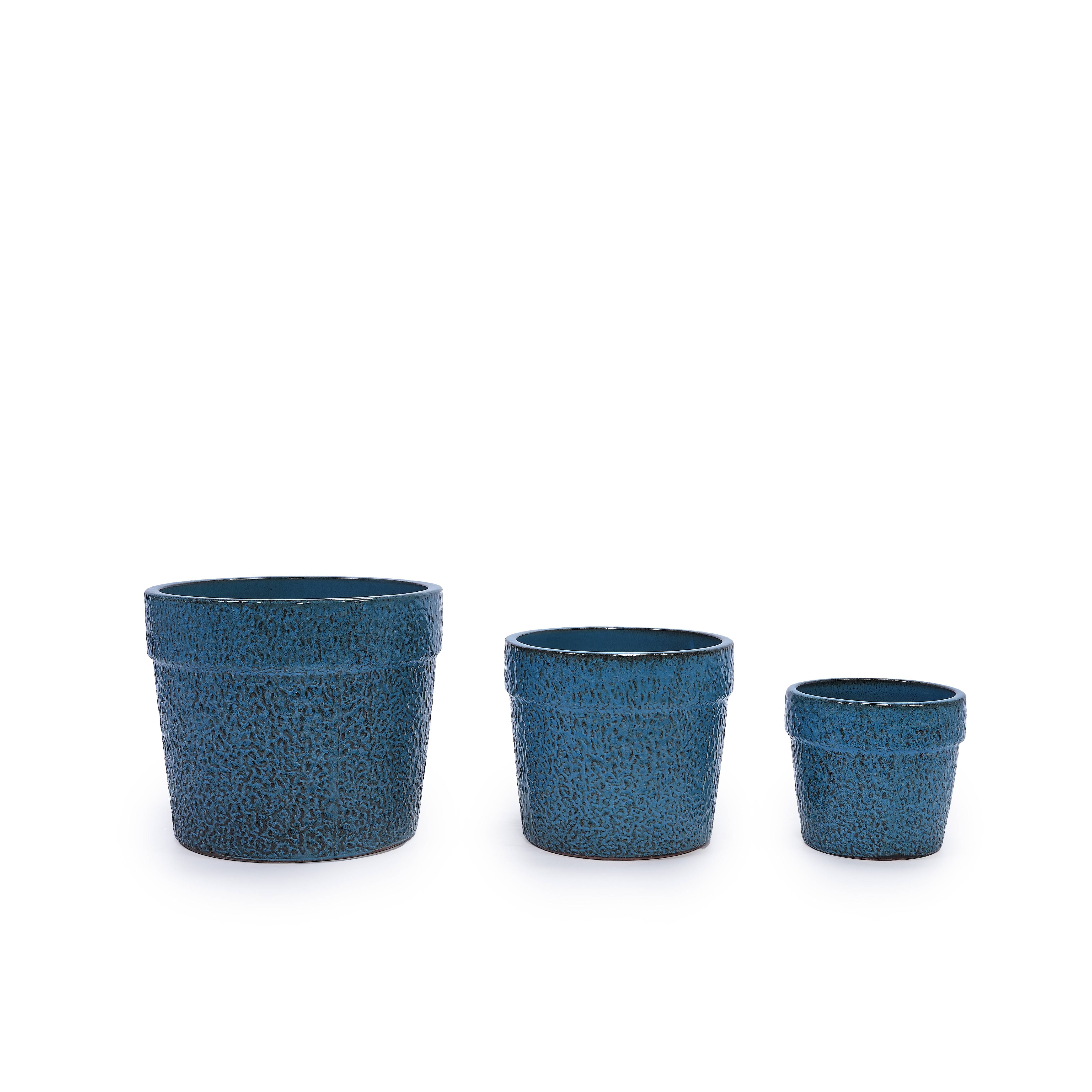 PANGIVO - Ensemble de 3 pots de fleurs en céramique avec finition bleu antique, Ø 38,1/30,5/22,9 cm - PANGIVO - Image 7