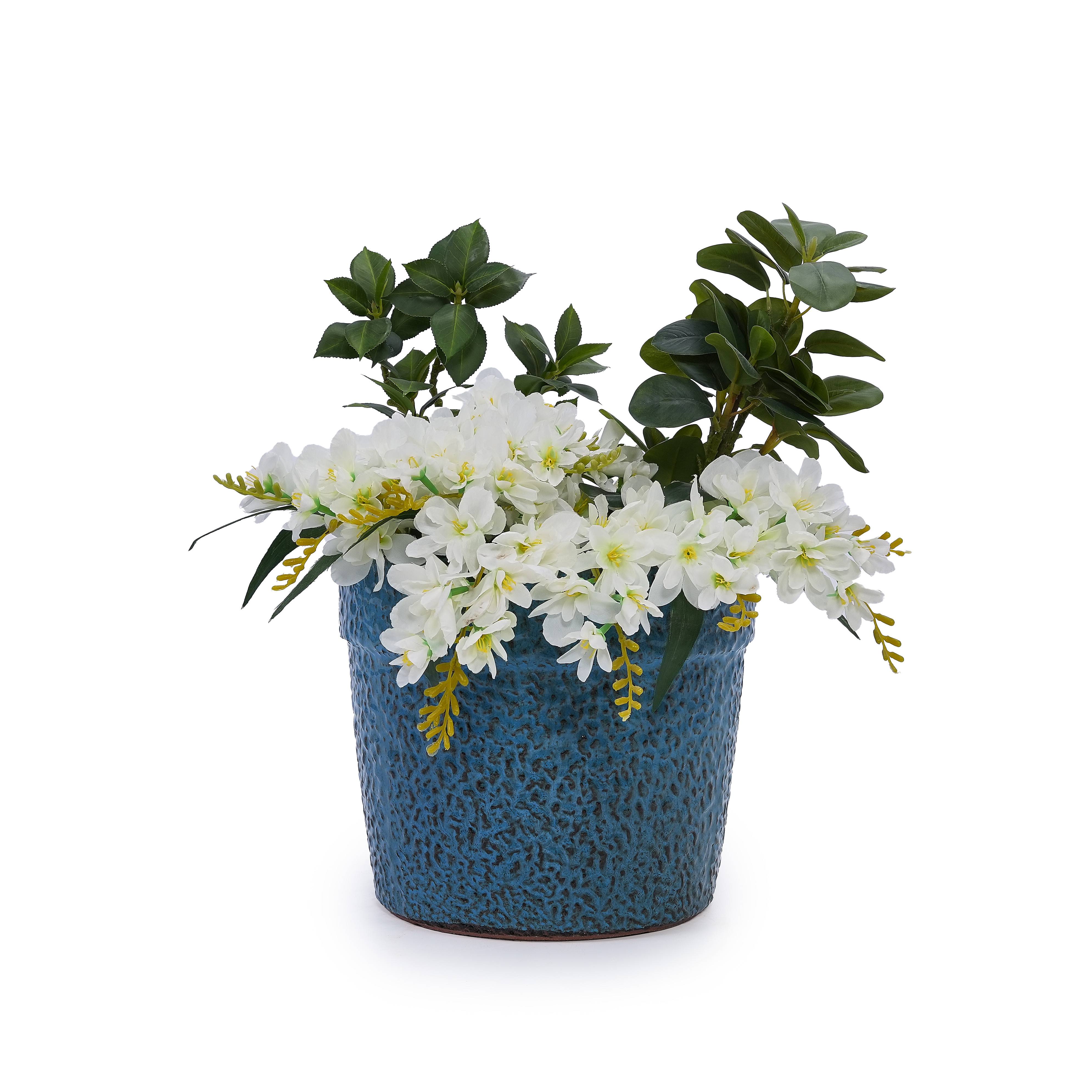 PANGIVO - Ensemble de 3 pots de fleurs en céramique avec finition bleu antique, Ø 38,1/30,5/22,9 cm - PANGIVO - Image 6