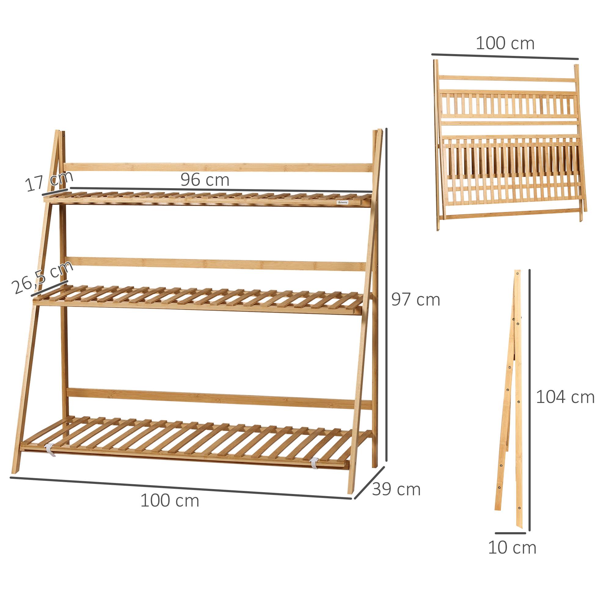 Support en bambou naturel 100x39x97 cm en échelle pour fleurs, pliable, accessoire design sobre pour extérieur pratique et gain de place - Image 5