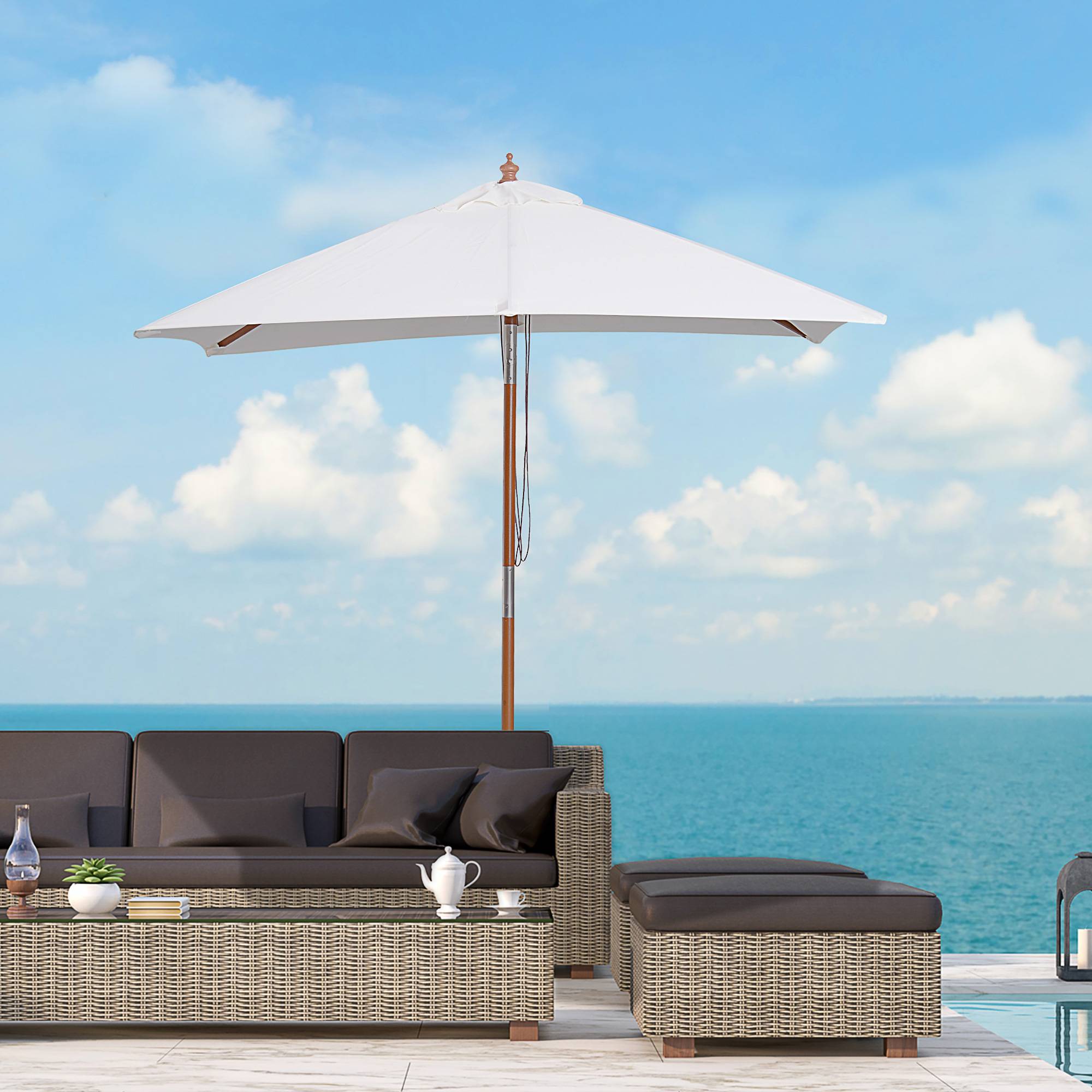 Parasol de jardin extérieur Parasol rectangulaire inclinable - 200x150x235cm Bois Crème fr154 - Image 3