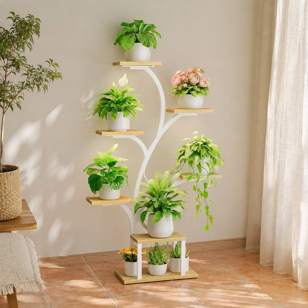 Support Plante D'angle Intérieur 7 Niveaux Lumières Croissance Réglables Minuterie Design Arbre - Image 9