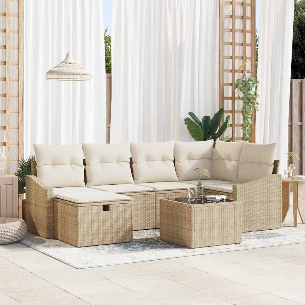 ComfortXL - Salon Bas Extérieur Polyrotin - 6 Modules avec Table de Jardin Carrée - Beige – ComfortXL Outdoor Living - Image 1
