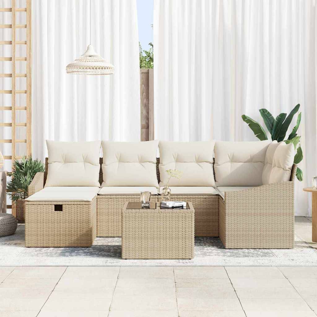 ComfortXL - Salon Bas Extérieur Polyrotin - 6 Modules avec Table de Jardin Carrée - Beige – ComfortXL Outdoor Living - Image 3
