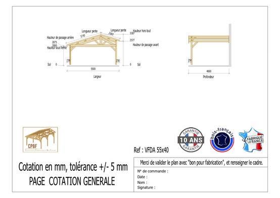 Carport Bois Douglas Français 22 m² – 2 pentes faitage décalé adossé – 2 poteaux – Abri voiture extérieur – Garantie 10 ans - Image 3