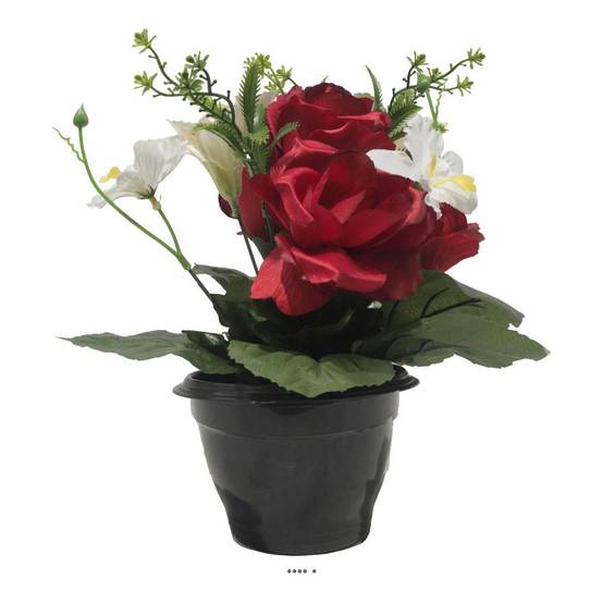Pot pour les Tombes de Rose, Alstromeria et Orchidée artificiels pour la Toussaint Rouge - couleur: Rouge - Image 2