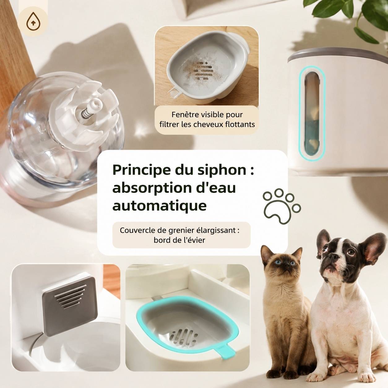 Distributeur 2 en 1 Automatique Nourriture Eau Pour Chats Chiens Grande Capacité Lavable - Image 2