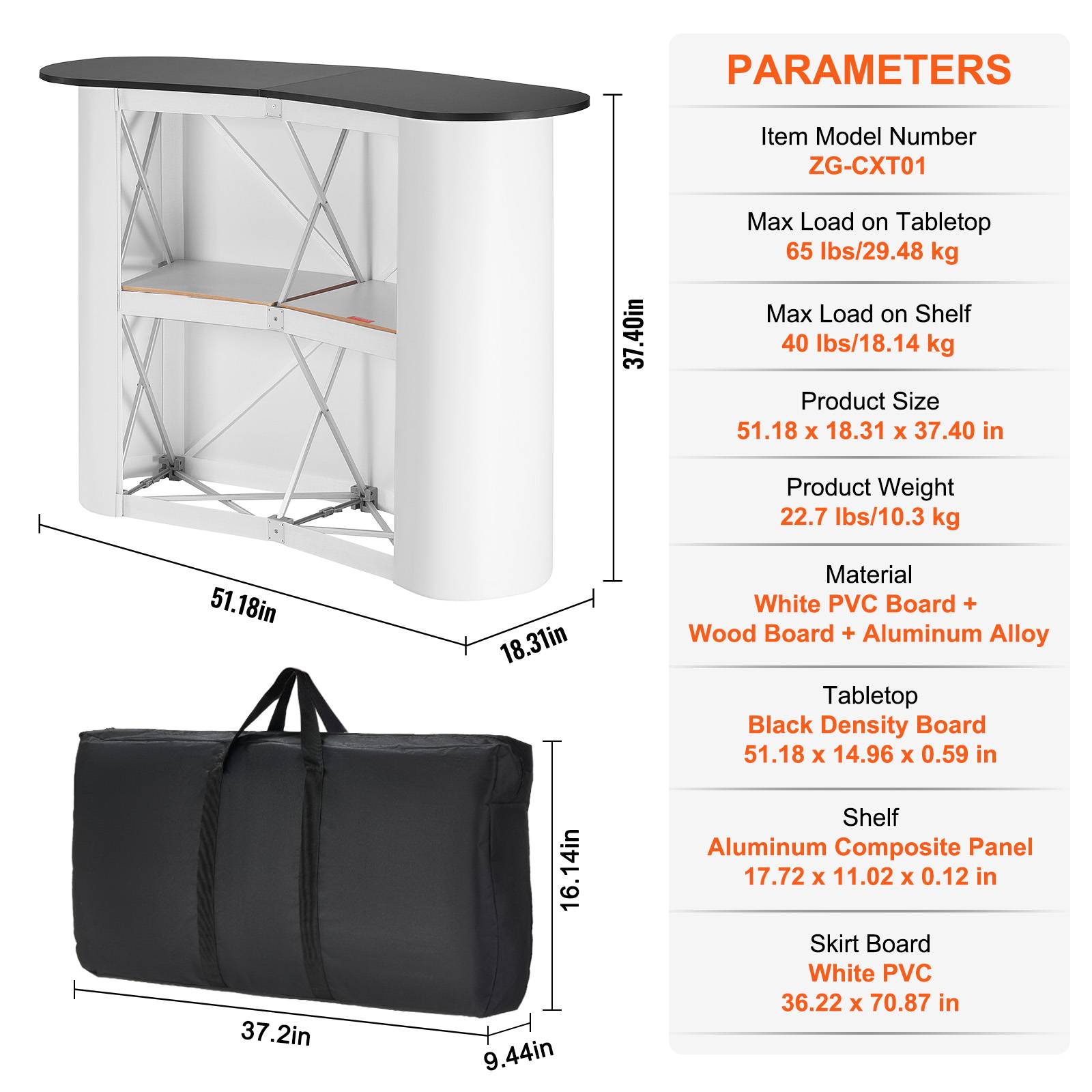 VEVOR Comptoir de stand pliant 130x46.5x95cm avec mur, pour exposition, promotion, avec sac de transport. - Image 7