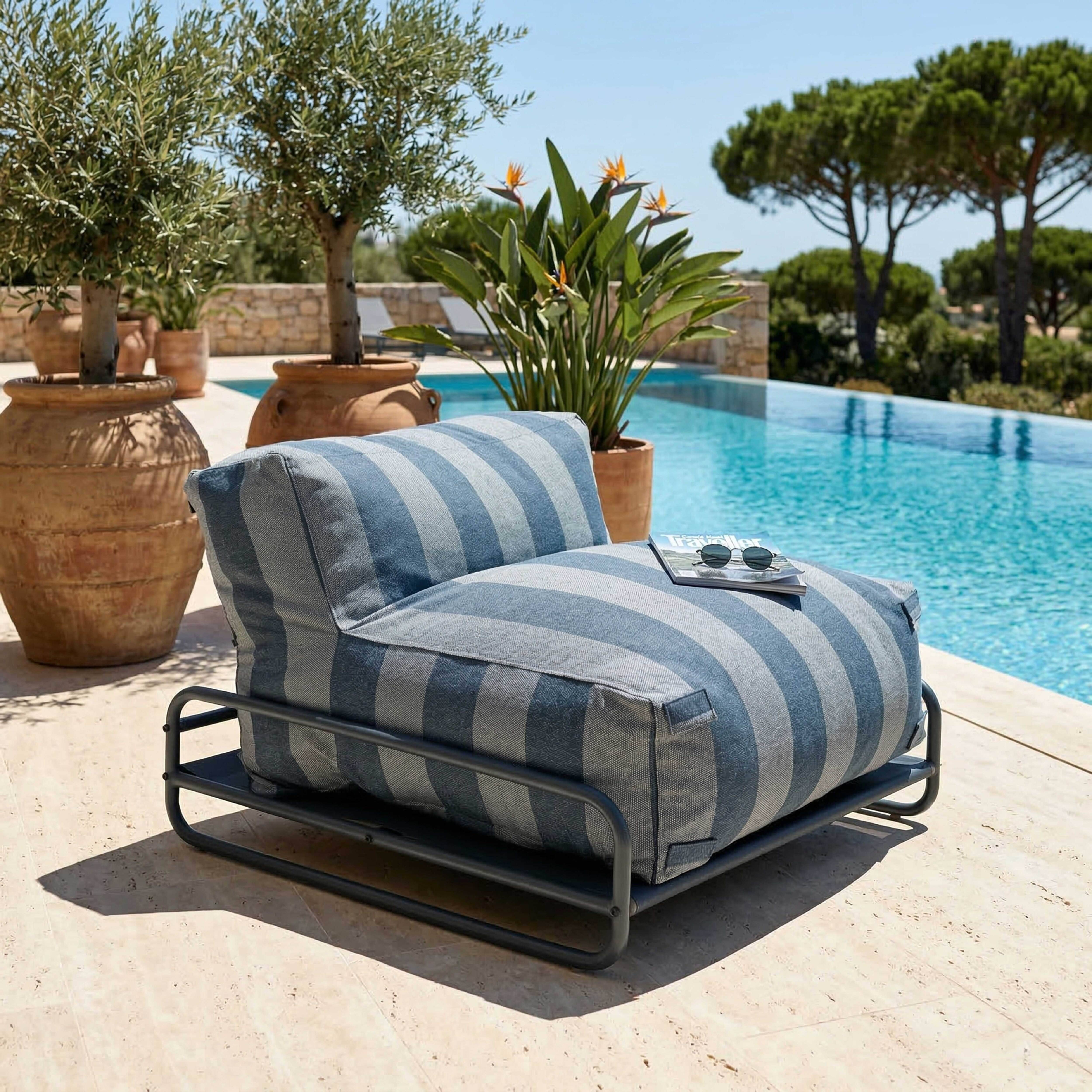 Oviala - Chauffeuse rayée salon de jardin modulable et structure bleu pacific Mixi - Oviala