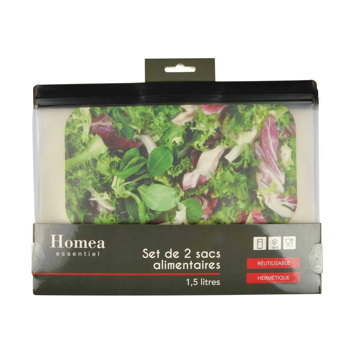 Lot de 2 Sacs Alimentaires "Réutilisables" 1,5L Transparent - Image 2