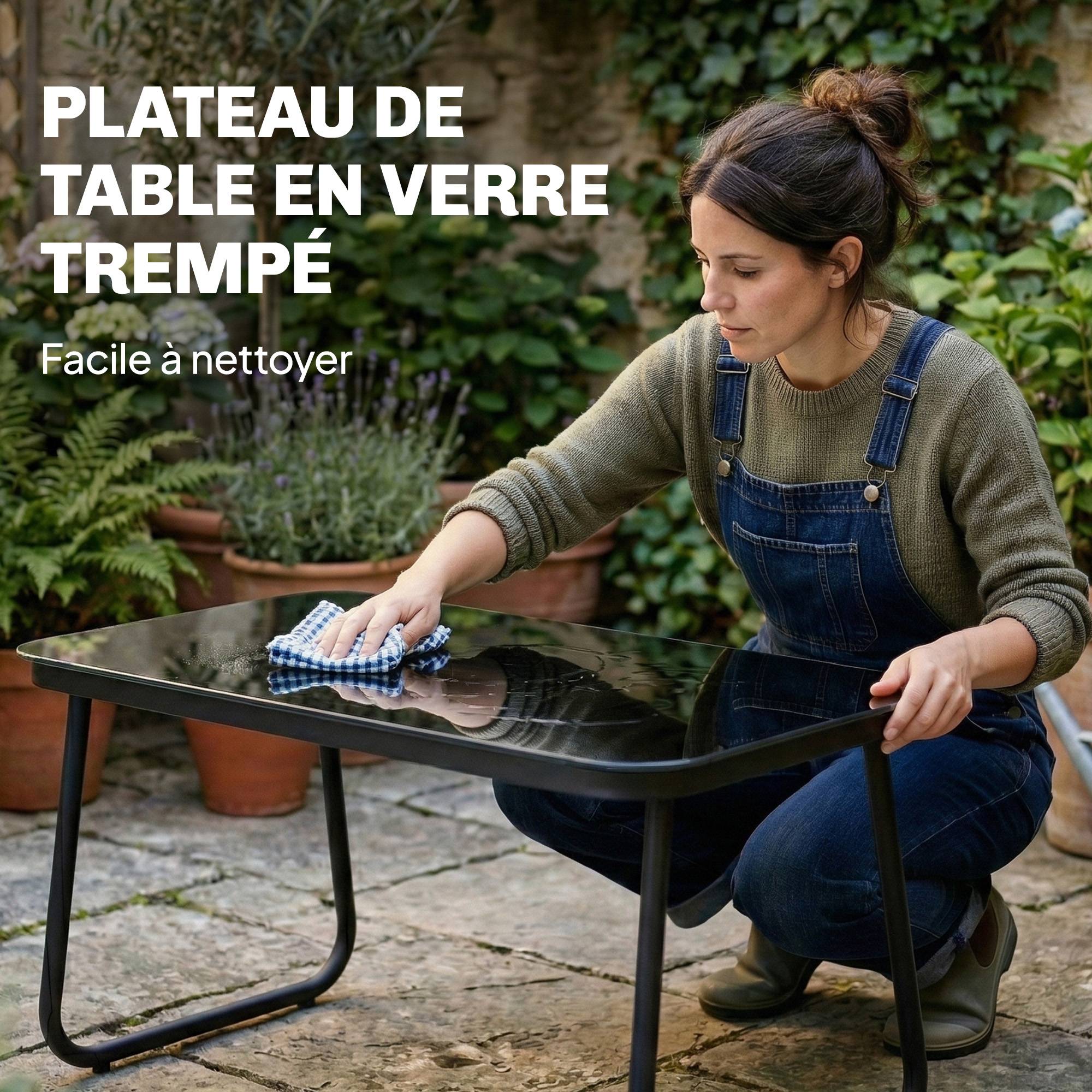 Salon de jardin 4 pièces avec canapé, fauteuils et table basse, gris foncé et noir - Image 8