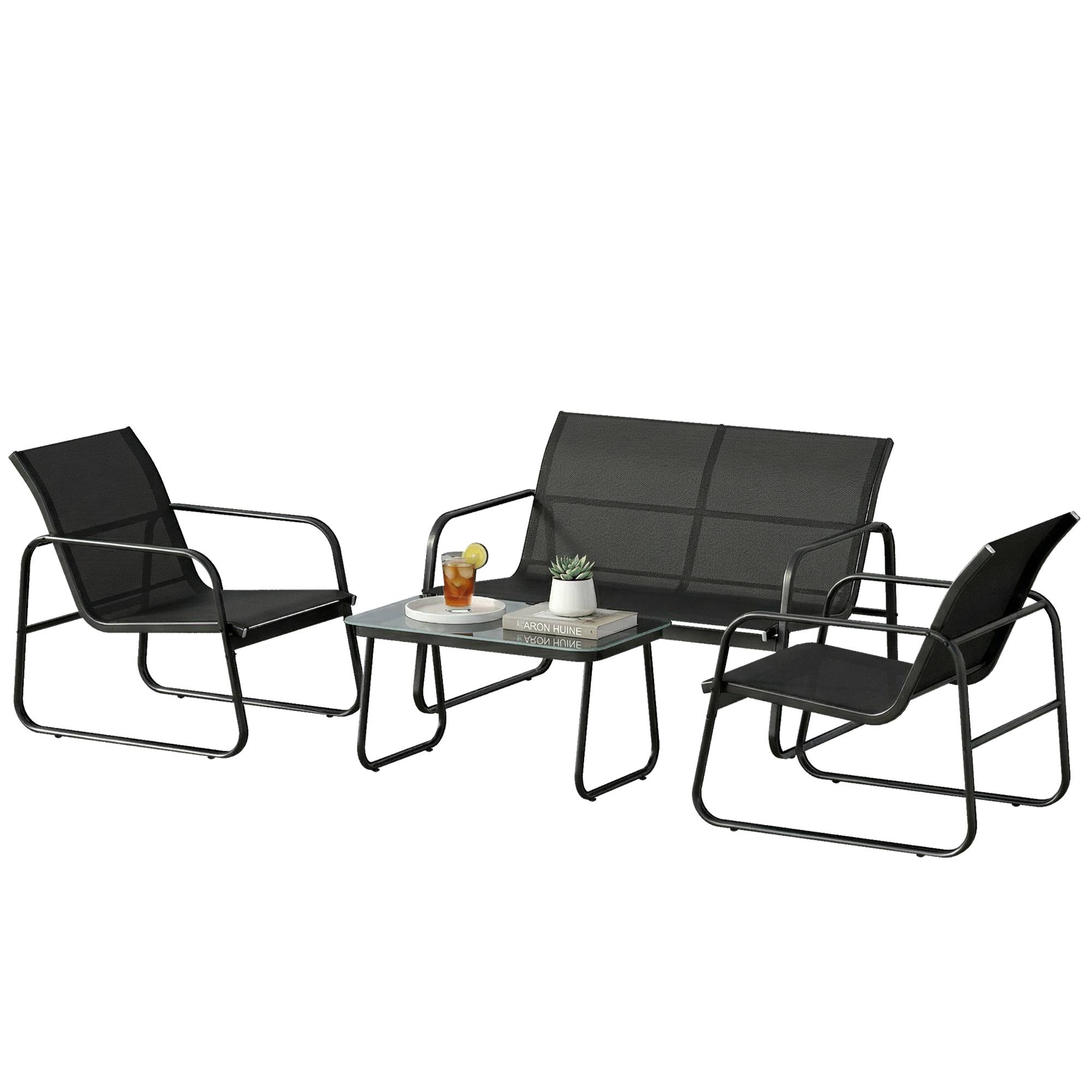 Salon de jardin 4 pièces avec canapé, fauteuils et table basse, gris foncé et noir - Image 2