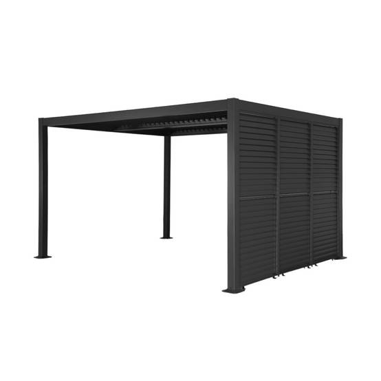 Pergola bioclimatique aluminium et acier 4x3m + 3 persiennes 100cm à lames orientables anthracite Palace | sweeek - Image 2