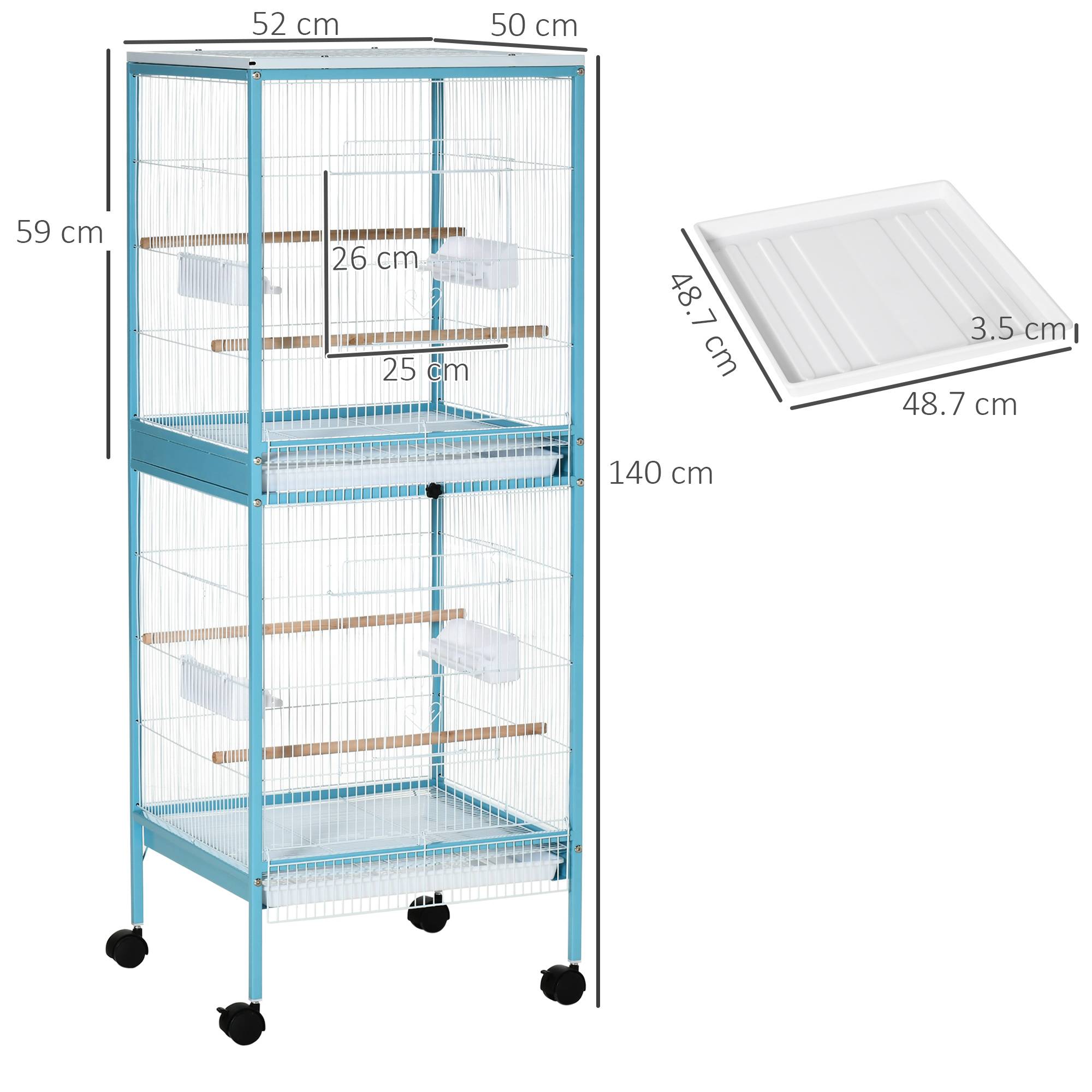 Cage pour oiseaux 2 en 1, volière d'intérieur avec 4 roues et bacs amovibles, 51,5x50x140 cm - Image 5
