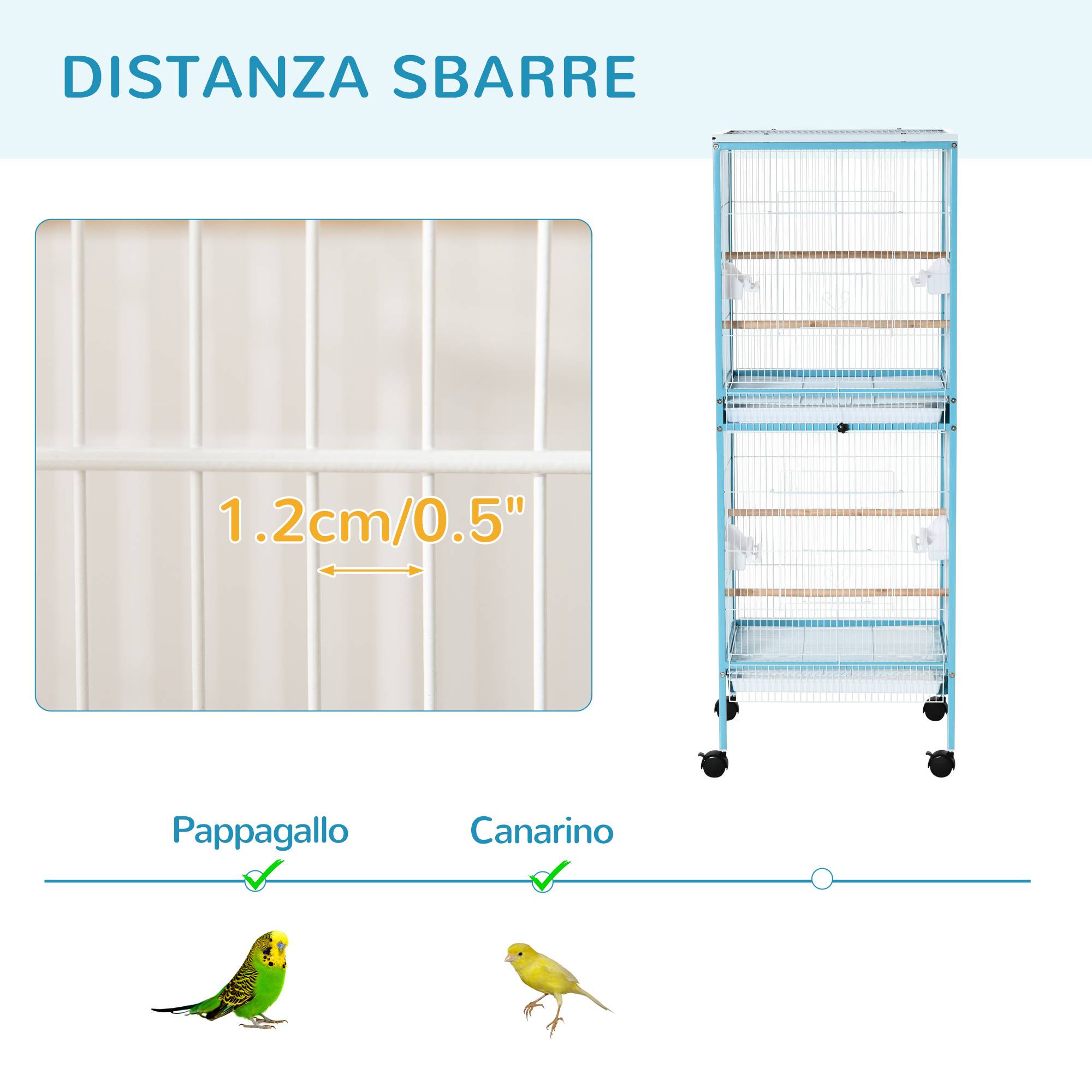 Cage pour oiseaux 2 en 1, volière d'intérieur avec 4 roues et bacs amovibles, 51,5x50x140 cm - Image 9