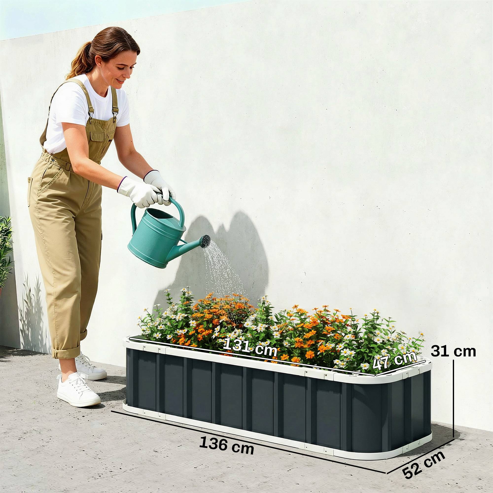 Sans Marque - Carré jardin surélevé acier fixations clic bord replié châssis froid 136x52x31 cm gris foncé - Image 5