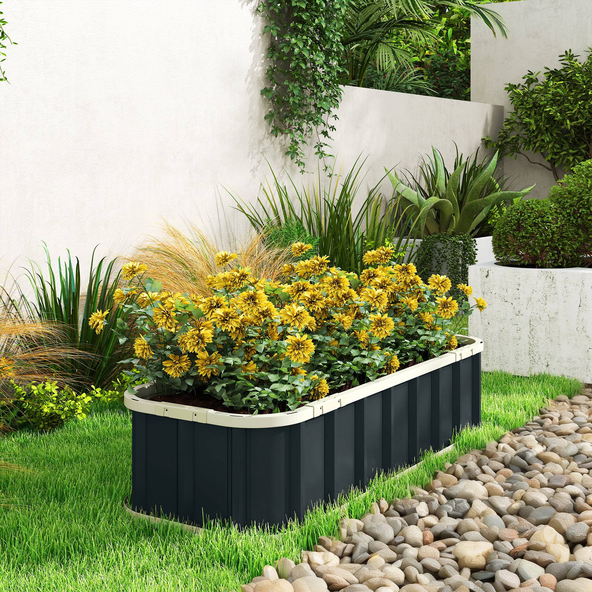 Sans Marque - Carré jardin surélevé acier fixations clic bord replié châssis froid 136x52x31 cm gris foncé - Image 4