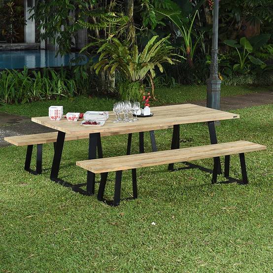 Table métal anthracite et teck recyclé 240 x 100 cm Orsay - Gecko Jardin - Image 5