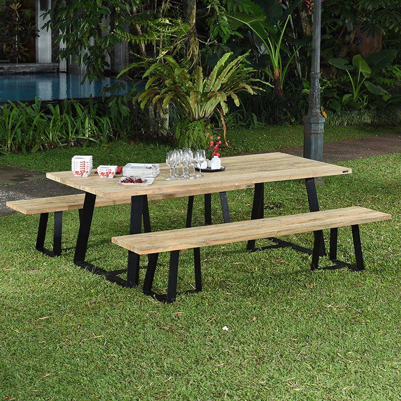 Table métal anthracite et teck recyclé 240 x 100 cm Orsay - Gecko Jardin - Image 5
