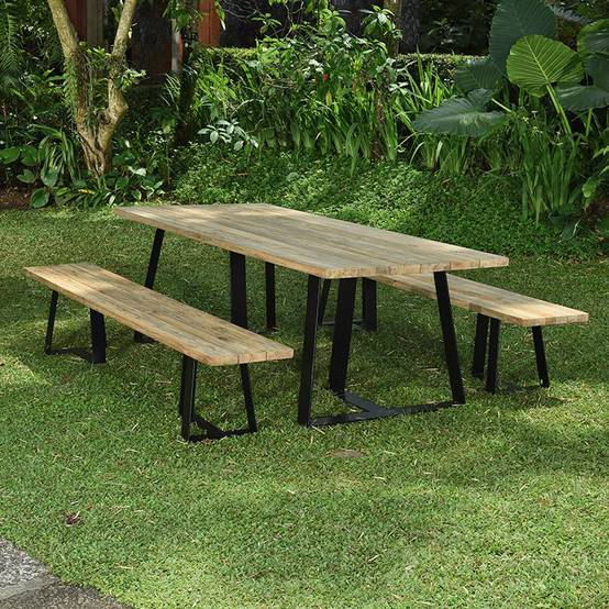 Table métal anthracite et teck recyclé 240 x 100 cm Orsay - Gecko Jardin - Image 1
