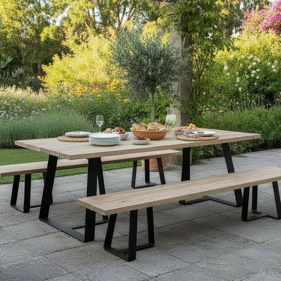 Table métal anthracite et teck recyclé 240 x 100 cm Orsay - Gecko Jardin - Image 8