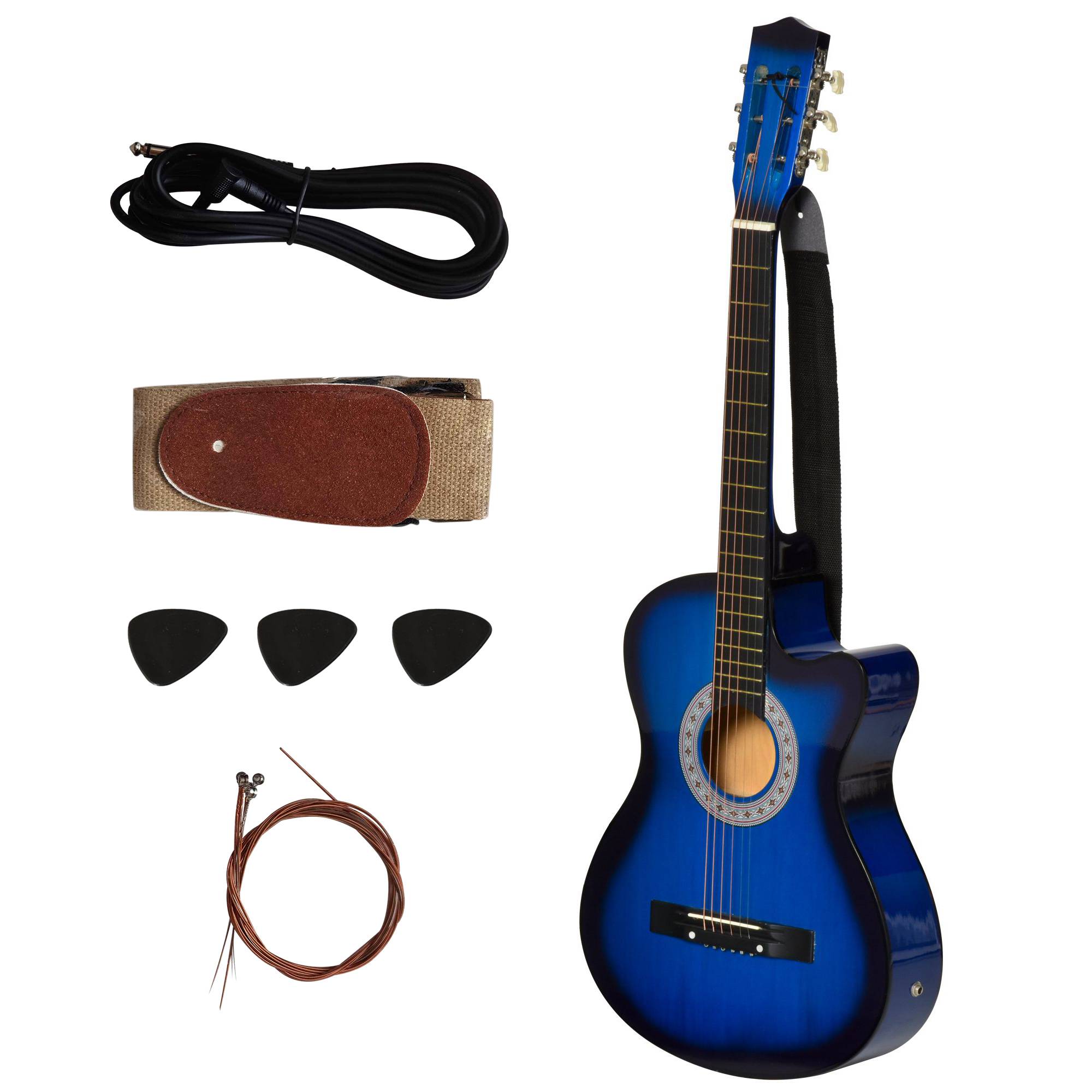 Pack guitare électrique kit guitare électrique avec sac, sangle, corde, médiators, câble, 96,5x35,8x8,5cm, bleu et noir - Image 9
