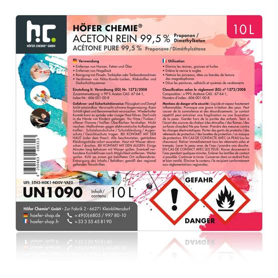Acétone pur 99,5% Höfer Chemie® en bidon de 10 L x 1 - Image 5