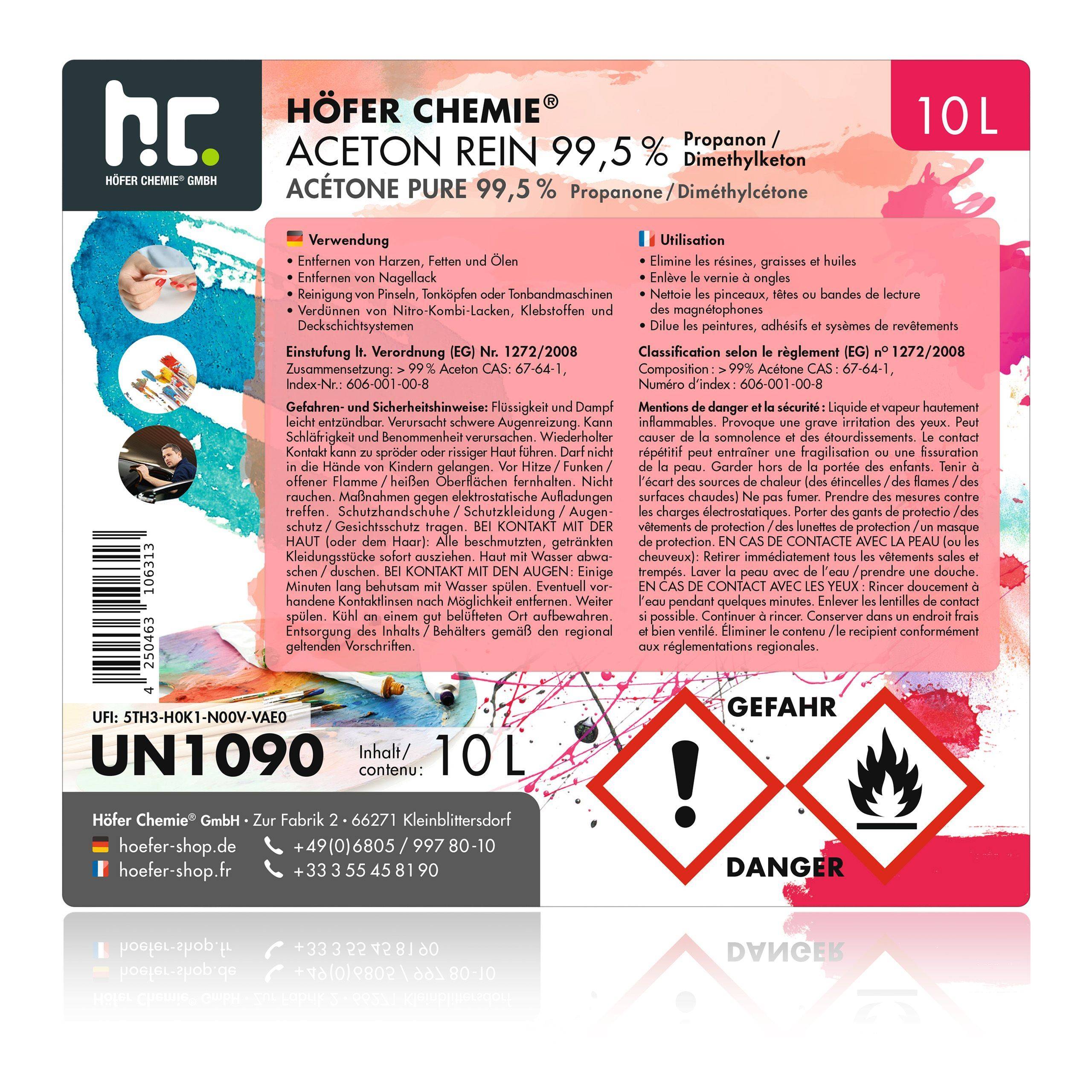 Acétone pur 99,5% Höfer Chemie® en bidon de 10 L x 1 - Image 5