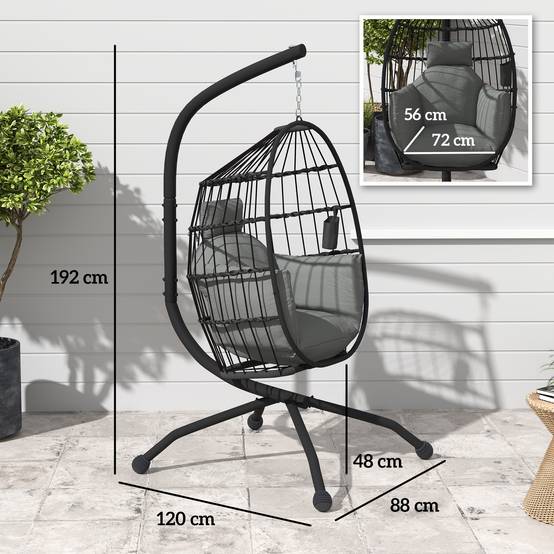Fauteuil oeuf suspendu acier jardin panier pliable porte-gobelet 120x192cm gris - ComfortXL Outdoor Living - Image 5