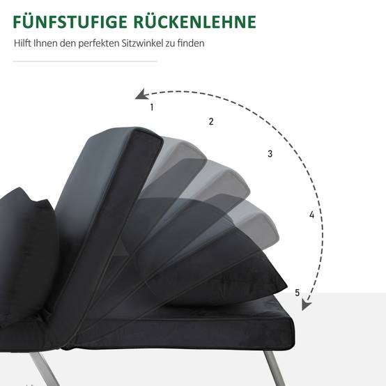 Canapé-lit 3 en 1, lit d'appoint, fauteuil avec coussins, noir - Image 6