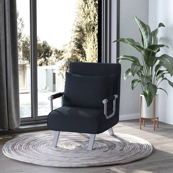 Canapé-lit 3 en 1, lit d'appoint, fauteuil avec coussins, noir - Image 3