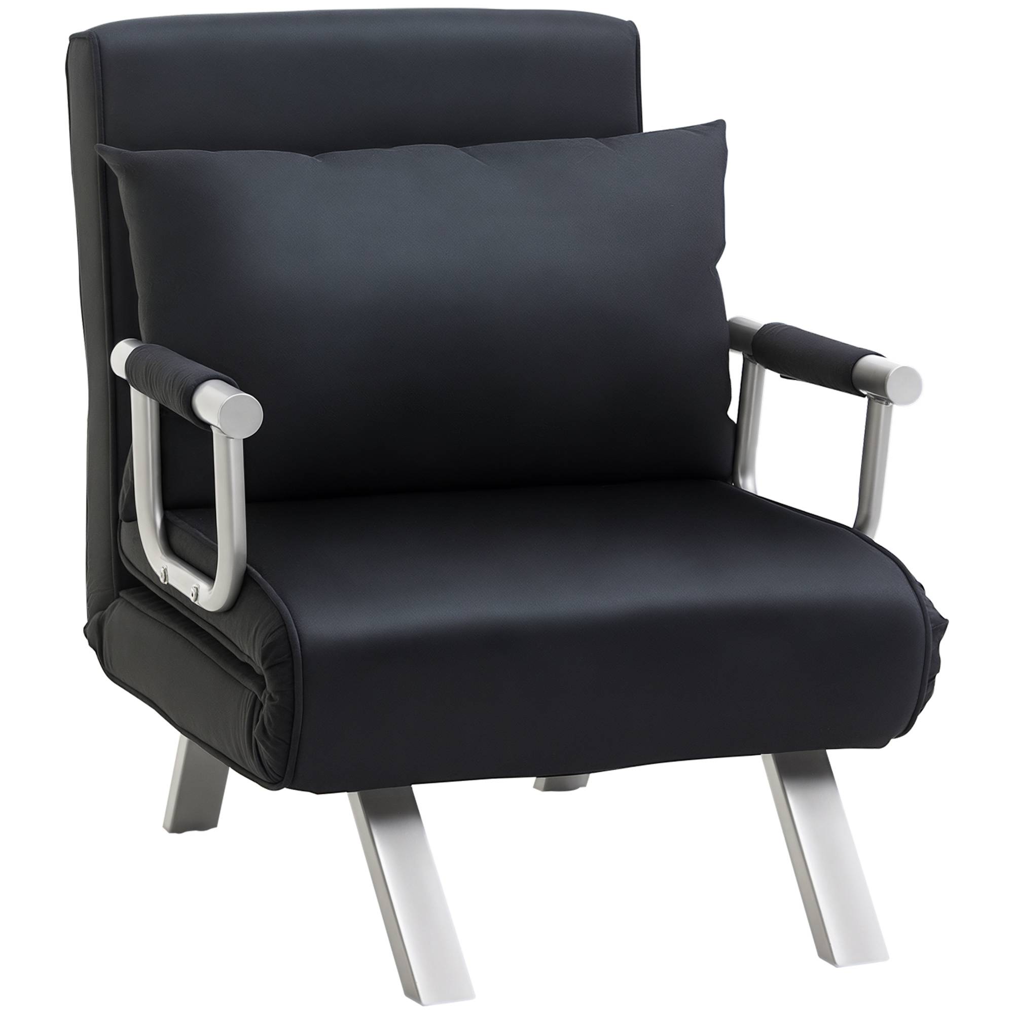 Canapé-lit 3 en 1, lit d'appoint, fauteuil avec coussins, noir - Image 1