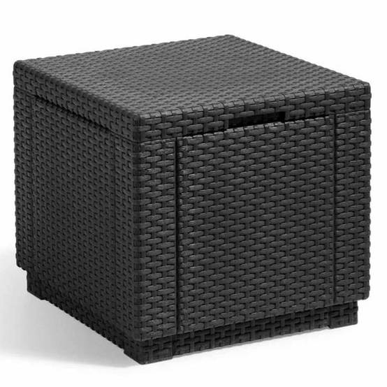 Pouf coffre d’extérieur 60 L carré gris graphite effet rotin tressé - ALLIBERT by KETER - Image 1