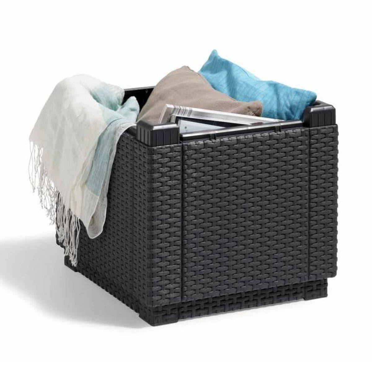 Pouf coffre d’extérieur 60 L carré gris graphite effet rotin tressé - ALLIBERT by KETER - Image 3