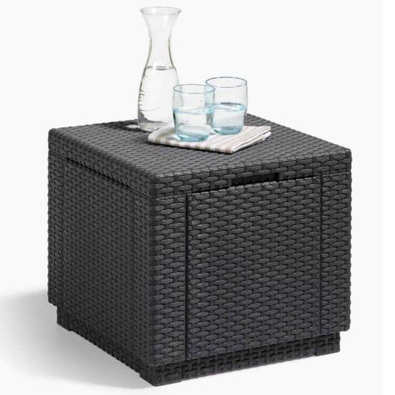 Pouf coffre d’extérieur 60 L carré gris graphite effet rotin tressé - ALLIBERT by KETER - Image 2