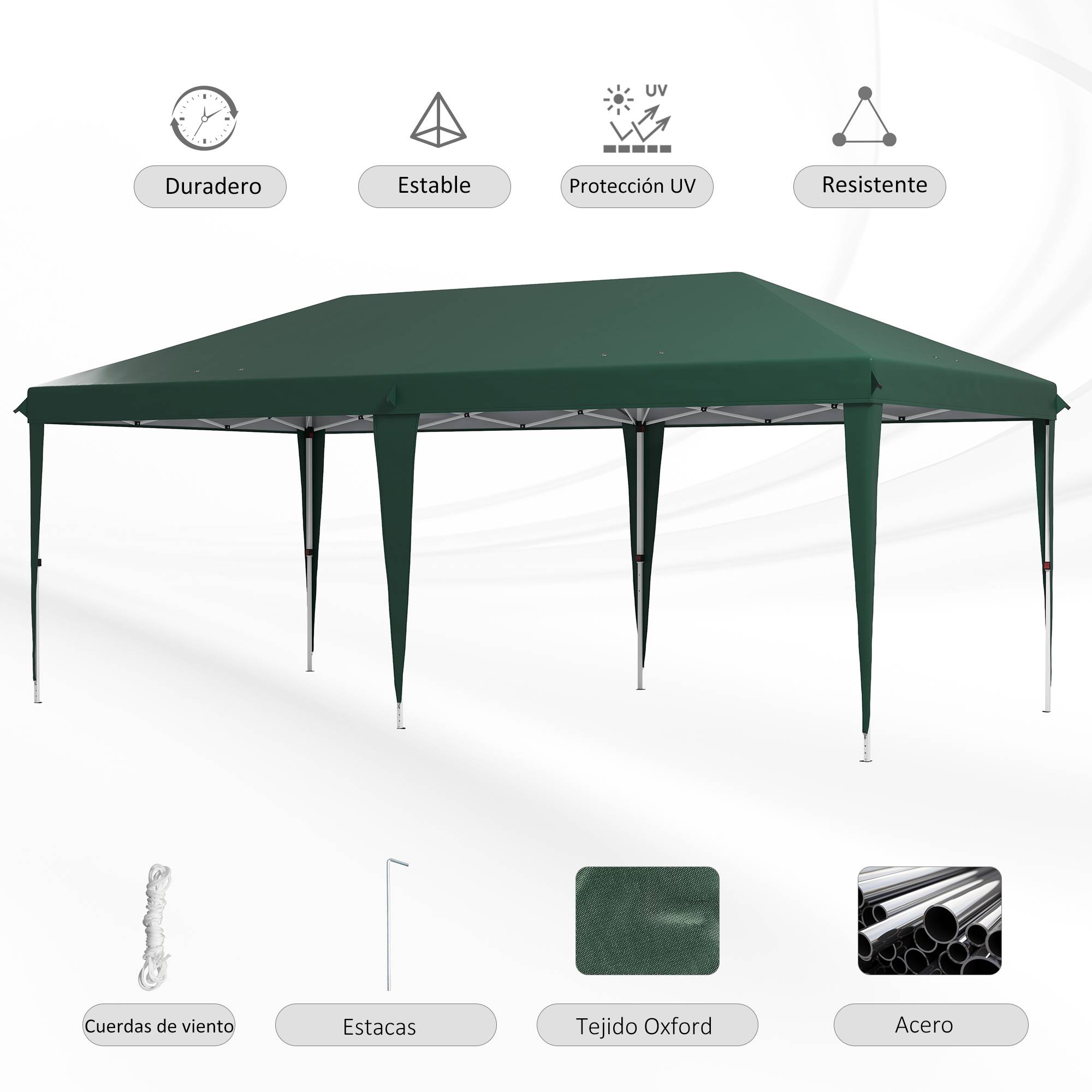 Tonnelle de jardin 6 x 3 m, réglable en hauteur sur 3 niveaux, sac de transport, structure en acier anti-UV, verte - Image 8