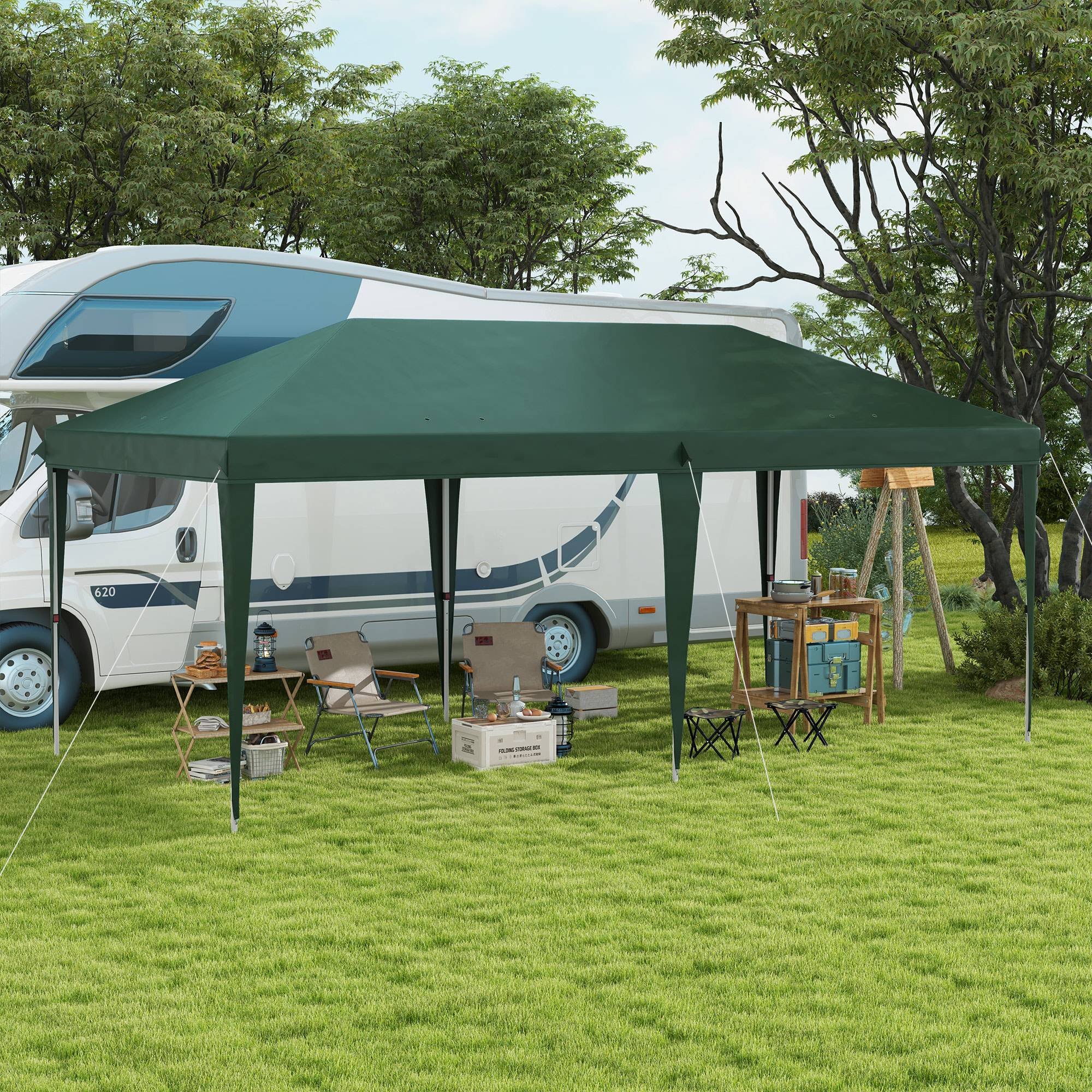Tonnelle de jardin 6 x 3 m, réglable en hauteur sur 3 niveaux, sac de transport, structure en acier anti-UV, verte - Image 3