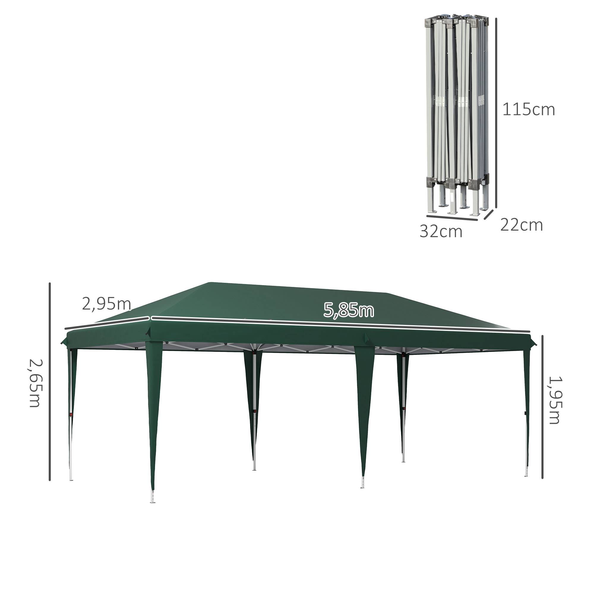 Tonnelle de jardin 6 x 3 m, réglable en hauteur sur 3 niveaux, sac de transport, structure en acier anti-UV, verte - Image 5