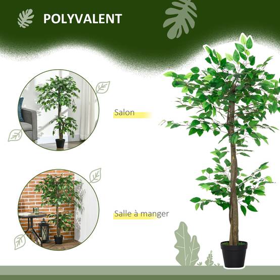 Ficus artificiel plastique décoration intérieur tronc naturel forme ajustable 120cm - ComfortXL Outdoor Living - Image 6